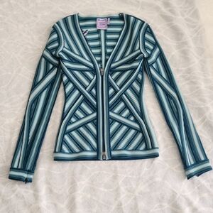 Herve Leger Teal & White Striped Bandage Jacket